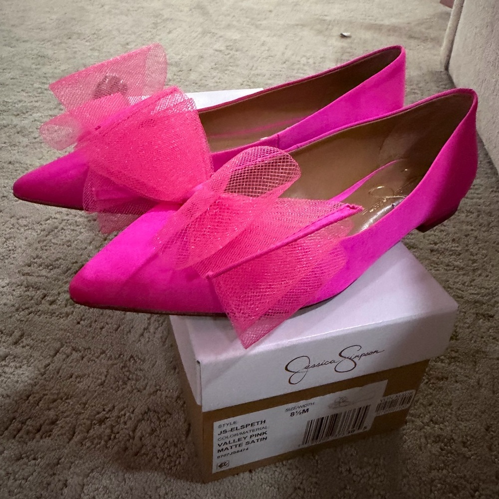 Jessica Simpson Hot Pink Bow Pointed Toe Ballet Flats - Picture 2 of 4
